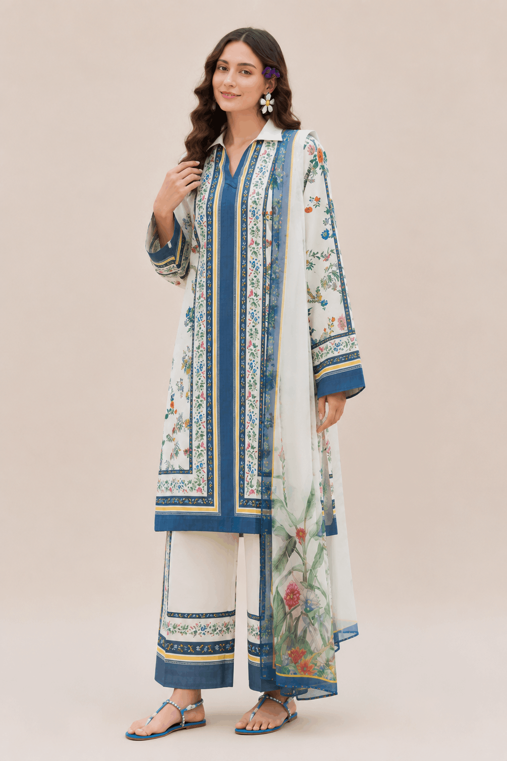Farasha Sapphire Garden 3-Piece Unstitched Lawn Suit
