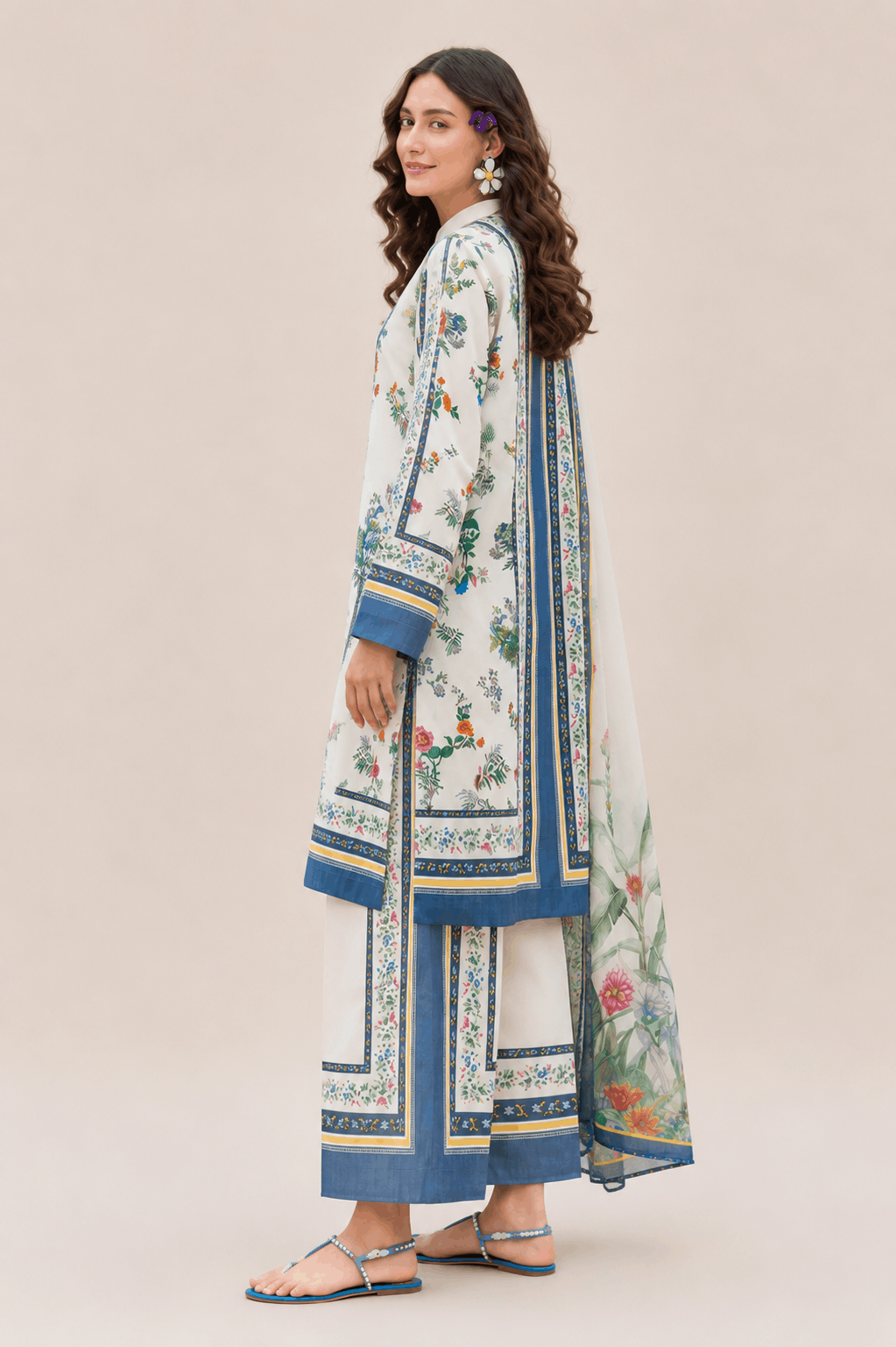 Farasha Sapphire Garden 3-Piece Unstitched Lawn Suit - Image 2