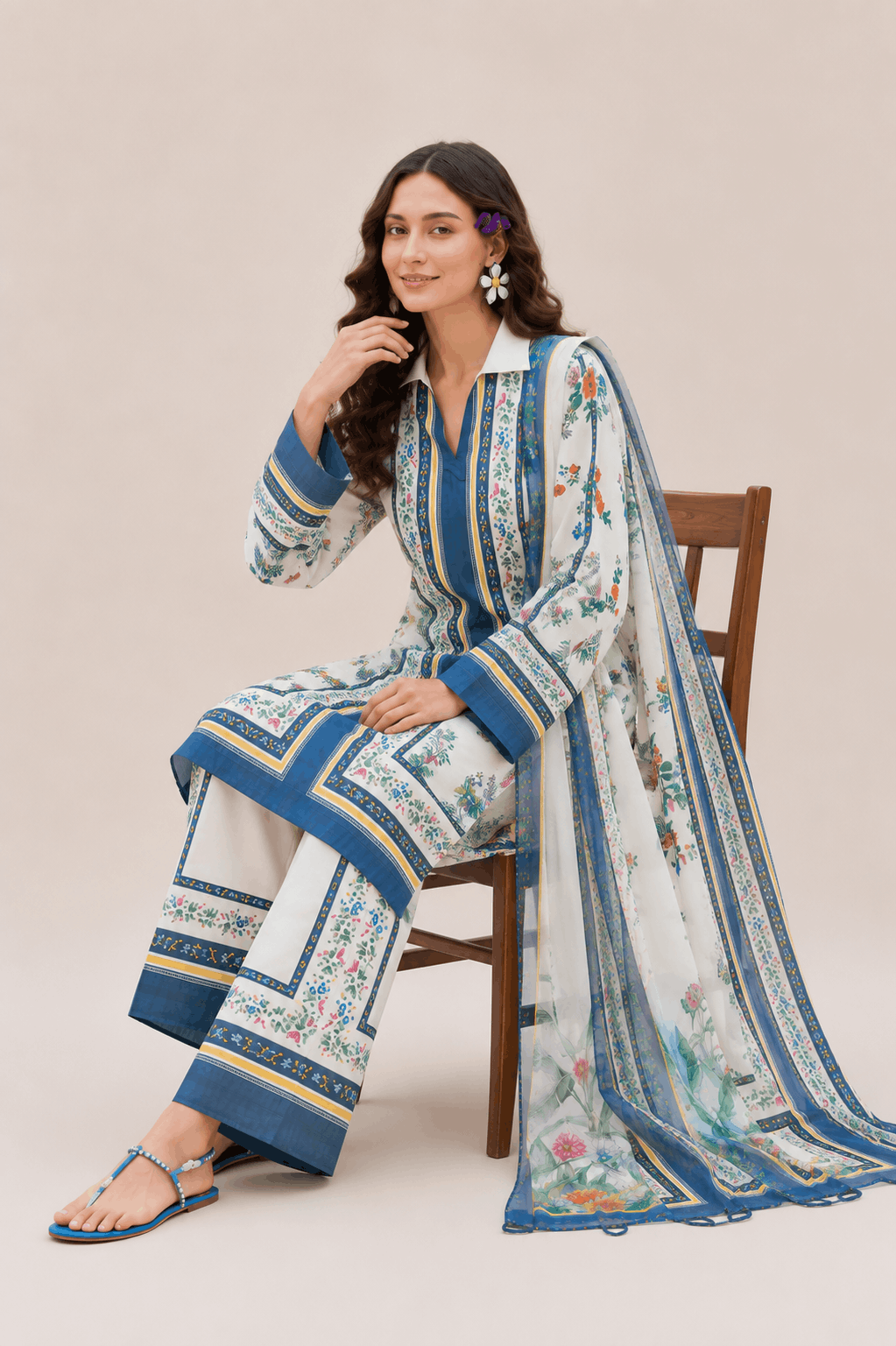 Farasha Sapphire Garden 3-Piece Unstitched Lawn Suit - Image 3