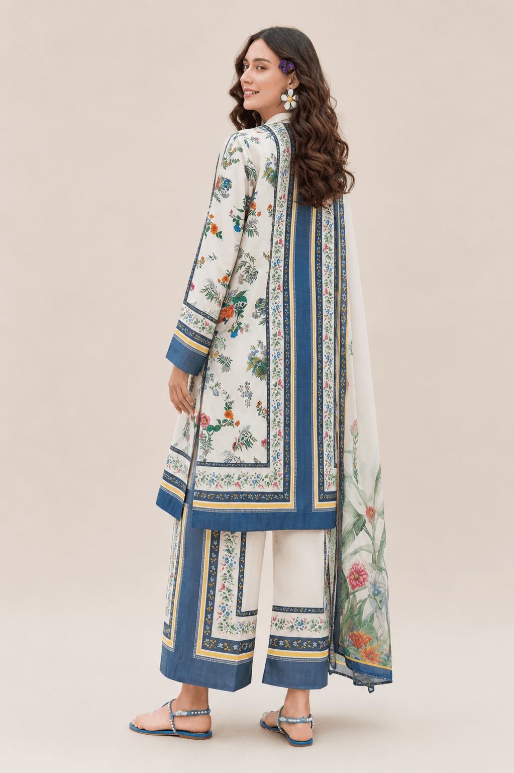 Farasha Sapphire Garden 3-Piece Unstitched Lawn Suit - Image 4